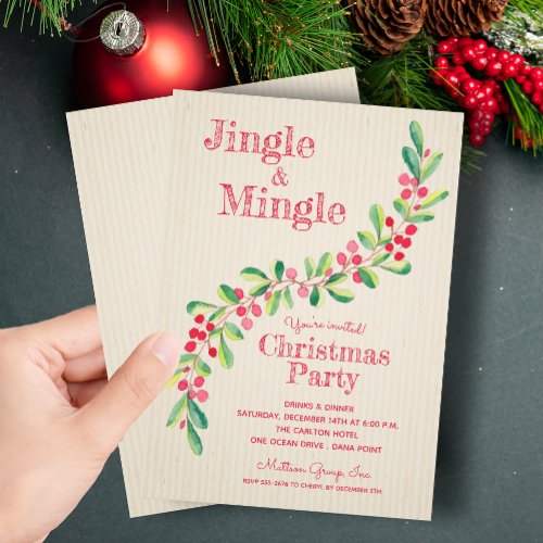 Watercolor Berries Greenery Christmas Invitation