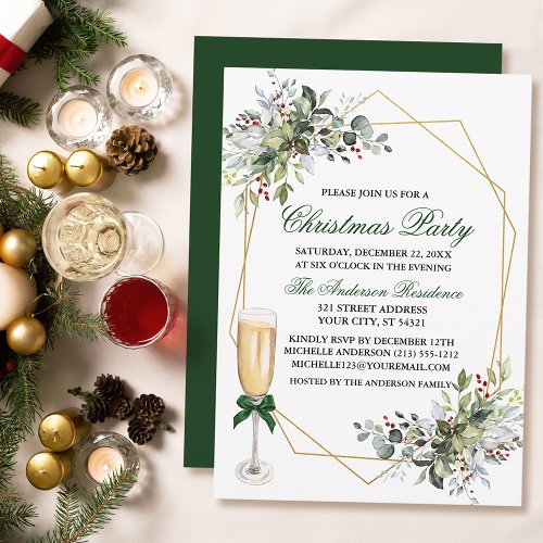 Watercolor Berries Greenery Christmas Party Glass Invitation