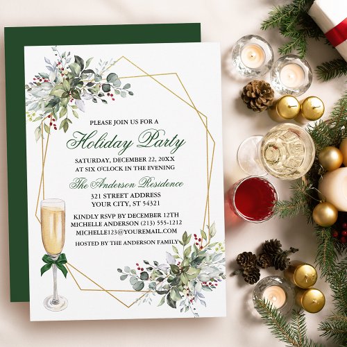 Watercolor Berries Greenery Holiday Party Glass Invitation