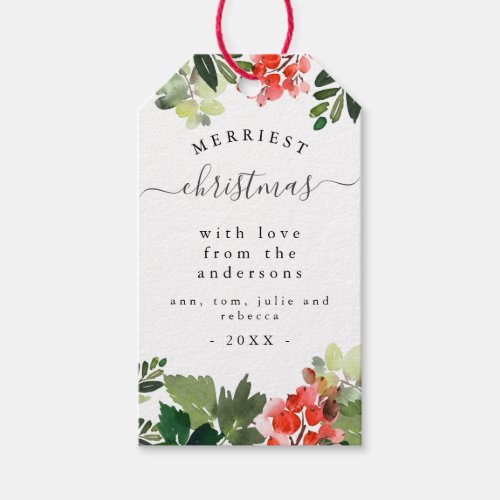 Watercolor Berries Greenery Merriest Christmas Gift Tags