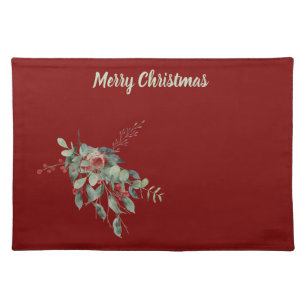 Watercolor Berries/Greenery Merry Christmas Cloth Placemat
