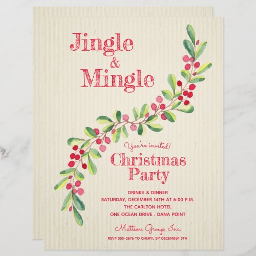 Watercolor Berries Greenery Swag Christmas Invite