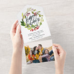 Watercolor Berries Greenery Wreath Happy Holidays All In One Invitation<br><div class="desc">Merry Christmas watercolor floral Holiday card. Beautiful watercolour painted foliage and modern script text all in one photo card</div>