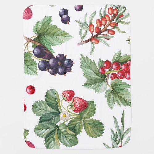 Watercolor Berries Illustration Seamless Pattern Baby Blanket