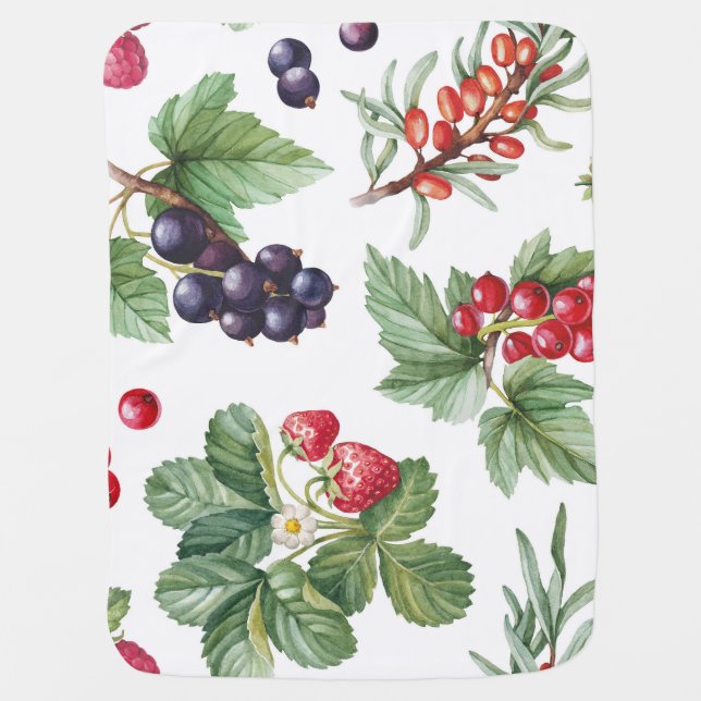 Watercolor Berries Illustration Seamless Pattern Baby Blanket (Front)
