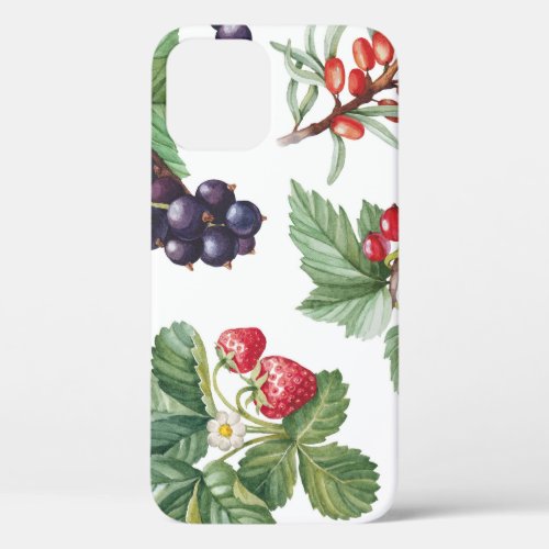 Watercolor Berries Illustration Seamless Pattern iPhone 12 Case