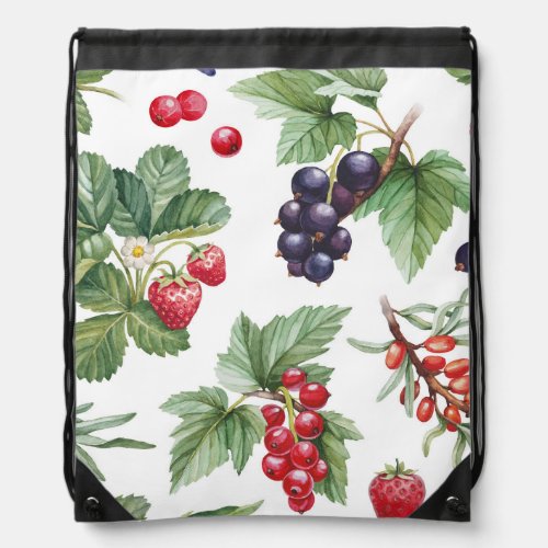 Watercolor Berries Illustration Seamless Pattern Drawstring Bag