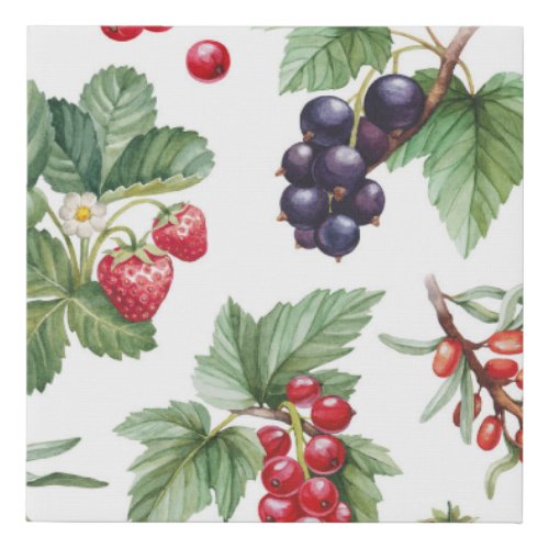 Watercolor Berries Illustration Seamless Pattern Faux Canvas Print