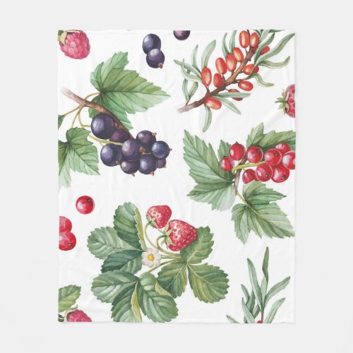 Watercolor Berries Illustration Seamless Pattern Fleece Blanket