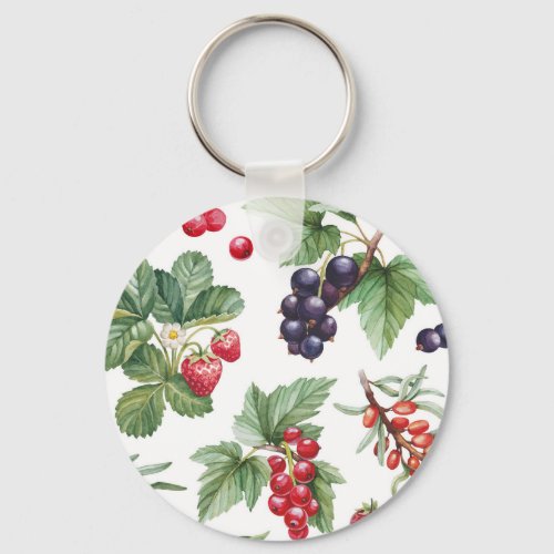 Watercolor Berries Illustration Seamless Pattern Keychain