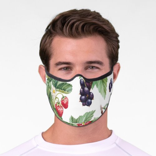 Watercolor Berries Illustration Seamless Pattern Premium Face Mask