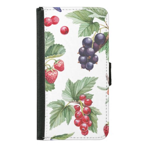 Watercolor Berries Illustration Seamless Pattern Samsung Galaxy S5 Wallet Case