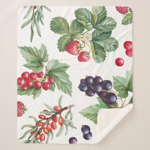 Watercolor Berries Illustration Seamless Pattern Sherpa Blanket