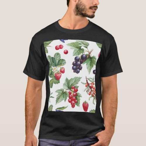 Watercolor Berries Illustration Seamless Pattern T_Shirt
