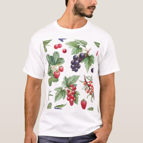 Watercolor Berries Illustration Seamless Pattern T_Shirt