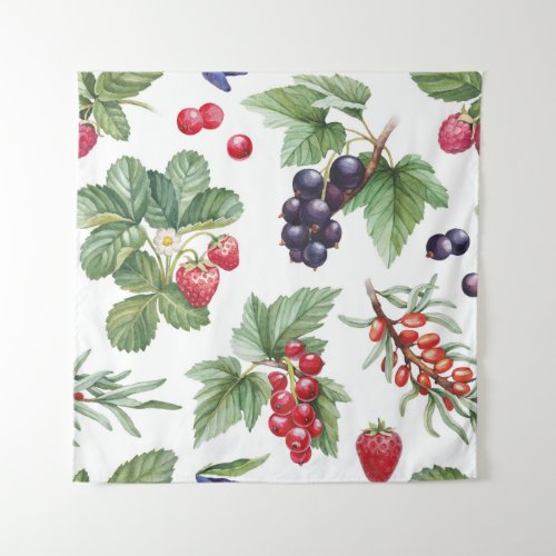 Watercolor Berries Illustration Seamless Pattern Tapestry