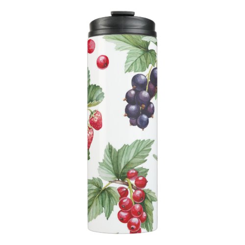 Watercolor Berries Illustration Seamless Pattern Thermal Tumbler