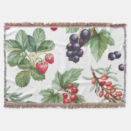 Watercolor Berries Illustration Seamless Pattern Throw Blanket