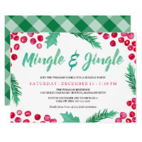 Watercolor Berries Mingle & Jingle Holiday Party Card