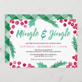 Watercolor Berries Mingle & Jingle Holiday Party Invitation