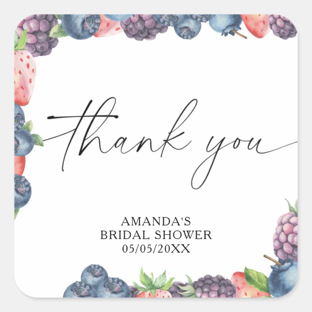 Watercolor berries - thank you square sticker (Front)