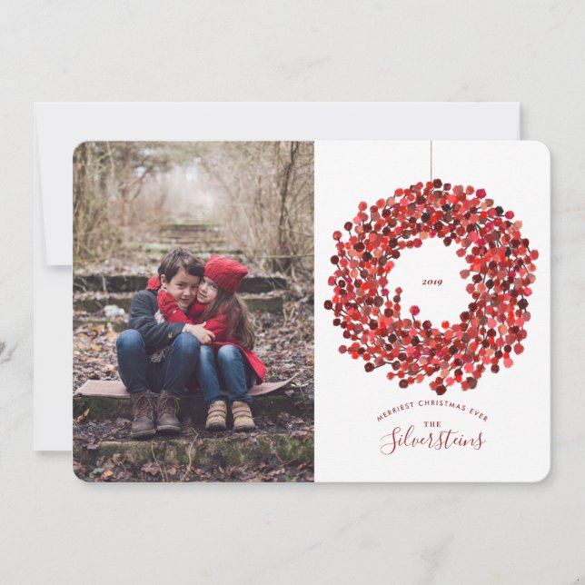 Watercolor Berries Wreath Christmas Holiday Card (Front)