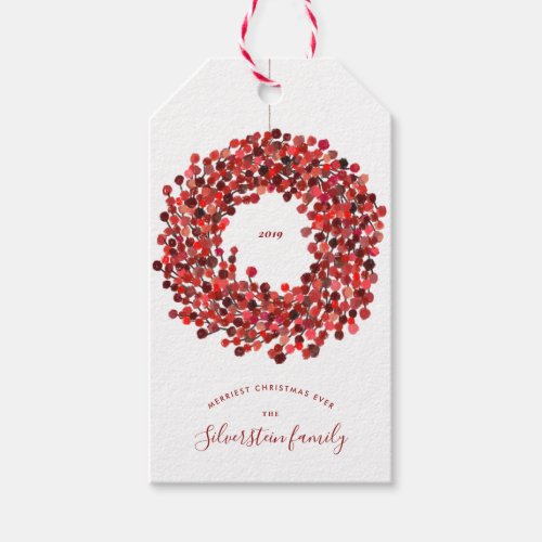 Watercolor Berries Wreath Christmas Holiday Gift Tags