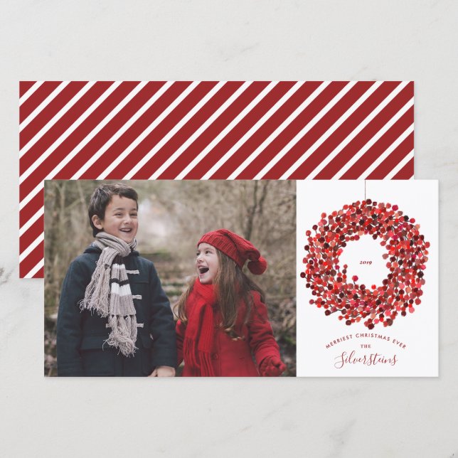 Watercolor Berries Wreath Christmas Long Holiday Card (Front/Back)