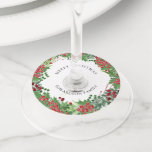 Watercolor berries wreath Merry Christmas family  Wine Glass Tag