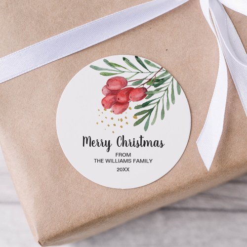Watercolor Berry and Branches Holiday   Classic Round Sticker