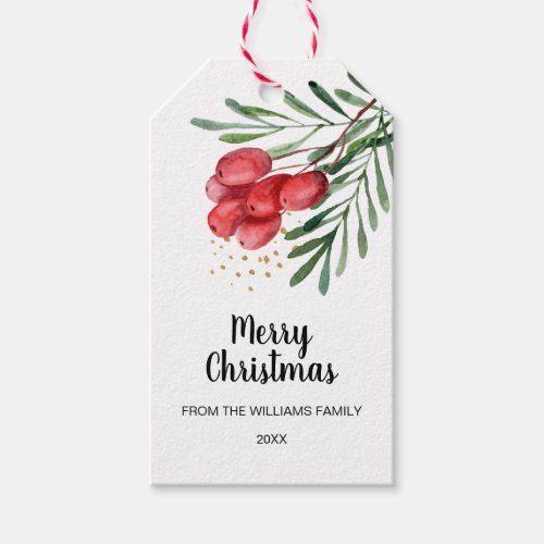 Watercolor Berry and Branches Holiday  Gift Tags