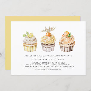 Watercolor Berry and Citrus Cupcakes Tea Party Invitation