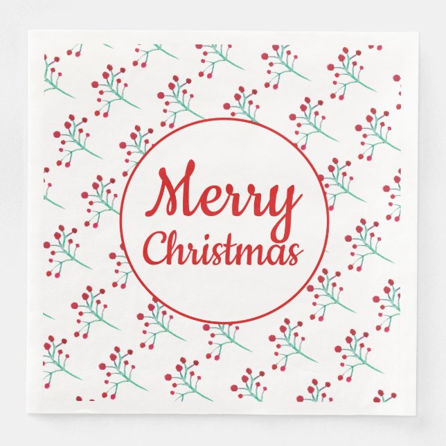 Watercolor Berry Christmas Napkins (Front)