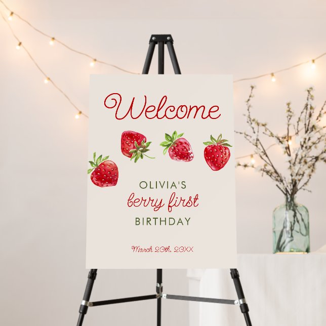 Watercolor Berry First 1st Birthday Welcome Sign (In Situ (Stand))