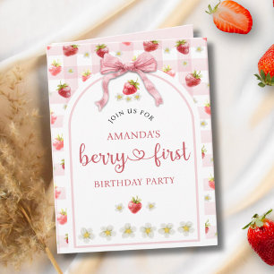 Watercolor Berry First 1st Strawberry Birthday Invitation