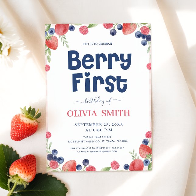 Watercolor Berry First Birthday 1st Birthday  Invitation (Creator Uploaded)