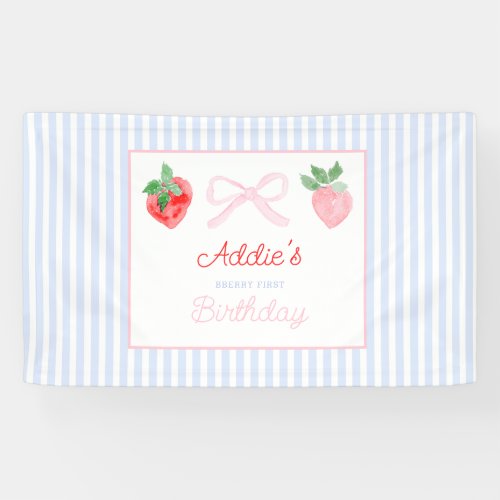 Watercolor Berry first birthday strawberries Banner
