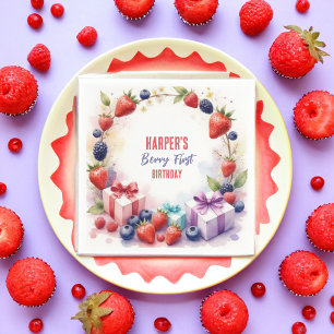 Watercolor Berry First Birthday Strawberry Party - Napkins