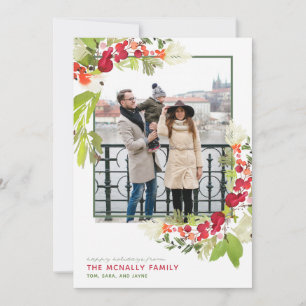 Watercolor Berry Frame Chritmas Photo Card