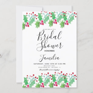 Watercolor Berry Greenery Painted Bridal Shower Invitation