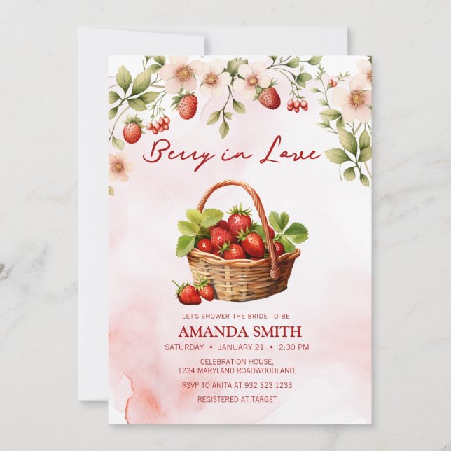 Watercolor Berry In Love Bridal Shower Invitation (Front)