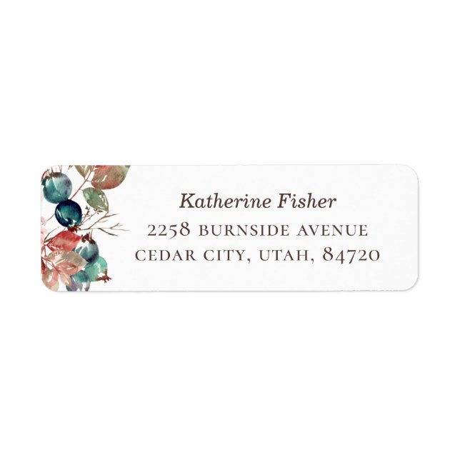 Watercolor Berry Leaves | Garden Wedding Address Label (Front)