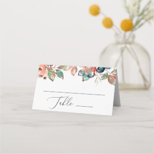 Watercolor Berry Leaves Wedding   Fall Romantic Place Card