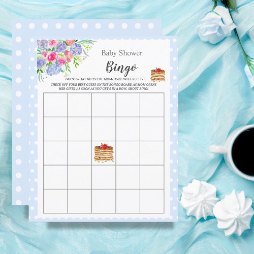 Watercolor Berry Pancake Blue Baby Shower Bingo 