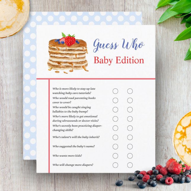 Watercolor Berry Pancake Blue Gingham Baby Shower (Indulge in a charming Watercolor Berry Pancake Blue Gingham Baby Shower, blending sweetness.)