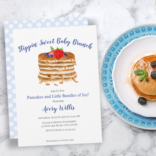 Watercolor Berry Pancake Blue Gingham Baby Shower Invitation