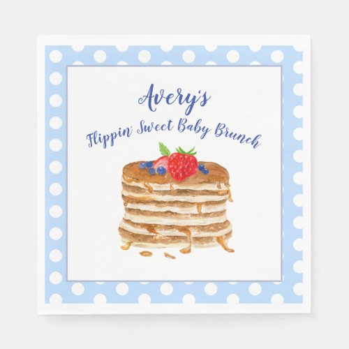Watercolor Berry Pancake Blue Gingham Baby Shower Napkins