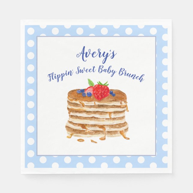 Watercolor Berry Pancake Blue Gingham Baby Shower Napkins (Front)