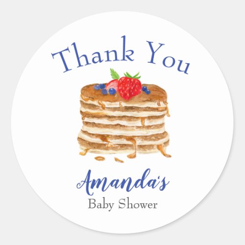 Watercolor Berry Pancake Blue Gingham Thank You Classic Round Sticker