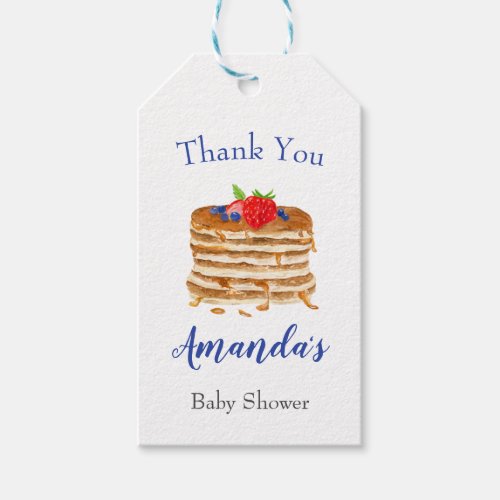 Watercolor Berry Pancake Blue Gingham Thank You Gift Tags
